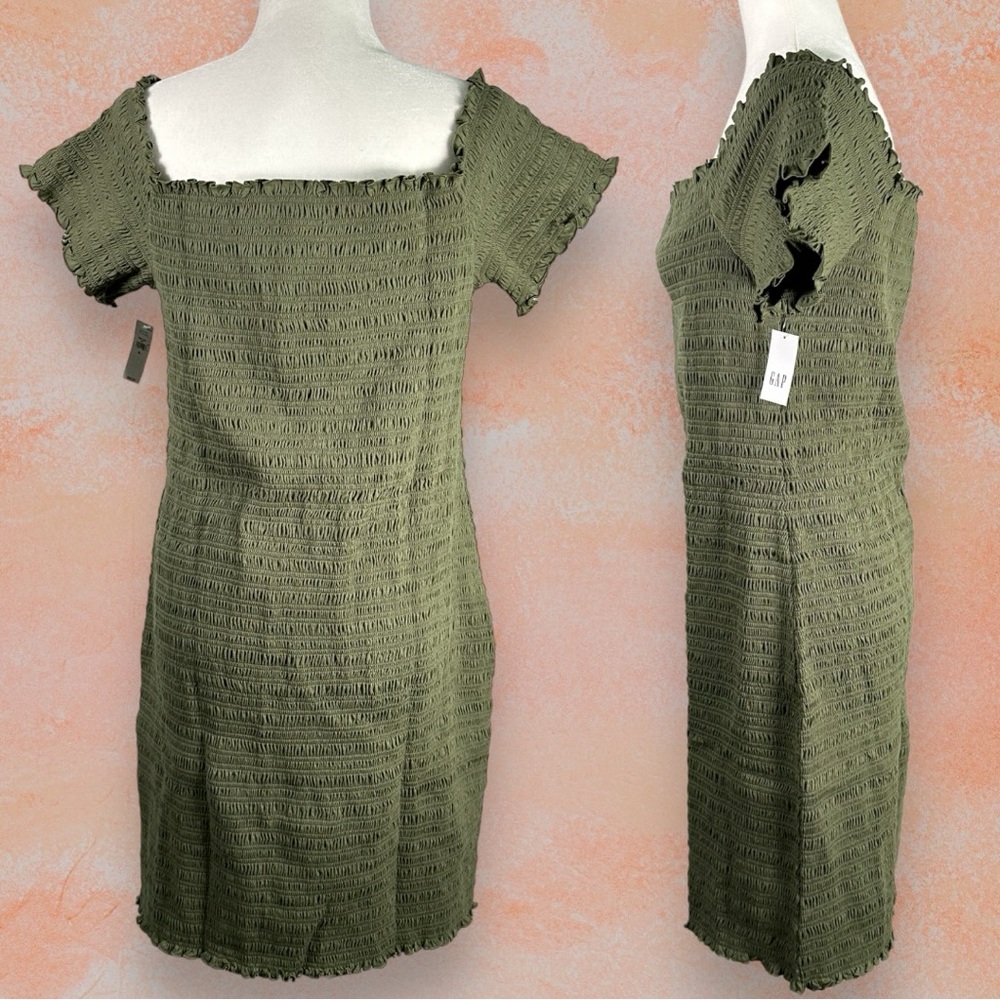 NWT Gap Off Shoulder Smocked Stretch Cotton Blend Bandage Mini Dress Green XL - Picture 3 of 6